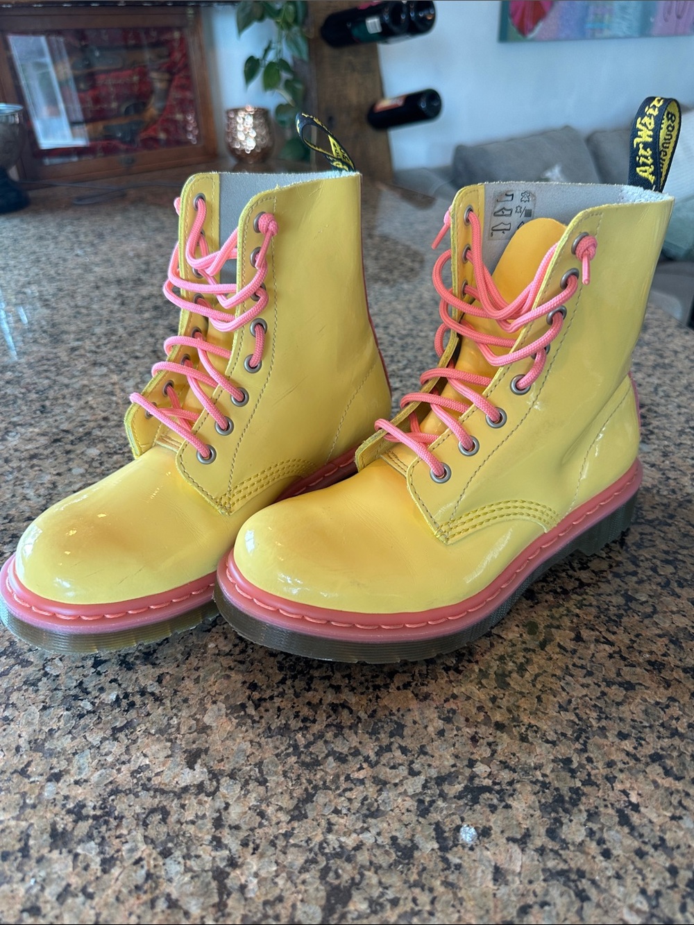 Yellow Pink RARE Doc Dr. Martens Pascal  Leather Combat Boots